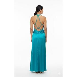 Cinderella Teal Beaded Halter Prom Gown Party Cocktail Lace Back Size 6